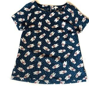 ModCloth Blue Penguin Print Short Sleeve Top - M